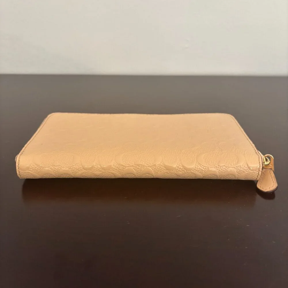 Coach Beige Debossed Patent Leather Zip Around Accordion Wallet - Picture 5 of 7